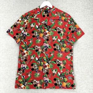 Disney Mickey Mouse Shirt Mens Medium Red Hawaiian Aloha Tropical Button Up